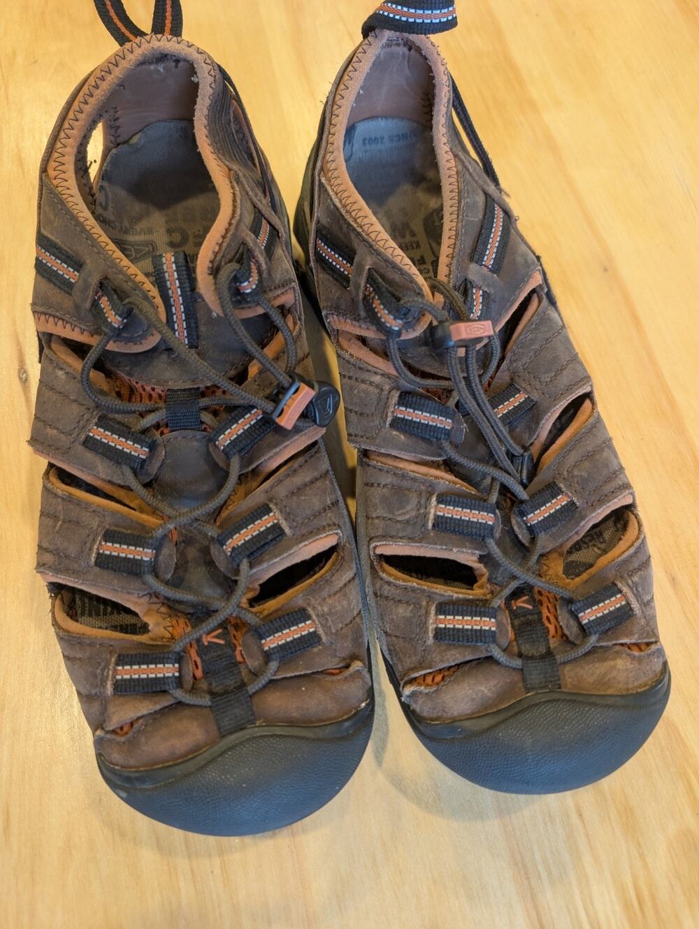 KEEN Mens Leather Hiking Water Sandals Brown Hybrid Trail Shoes (~11.5” Outsole)